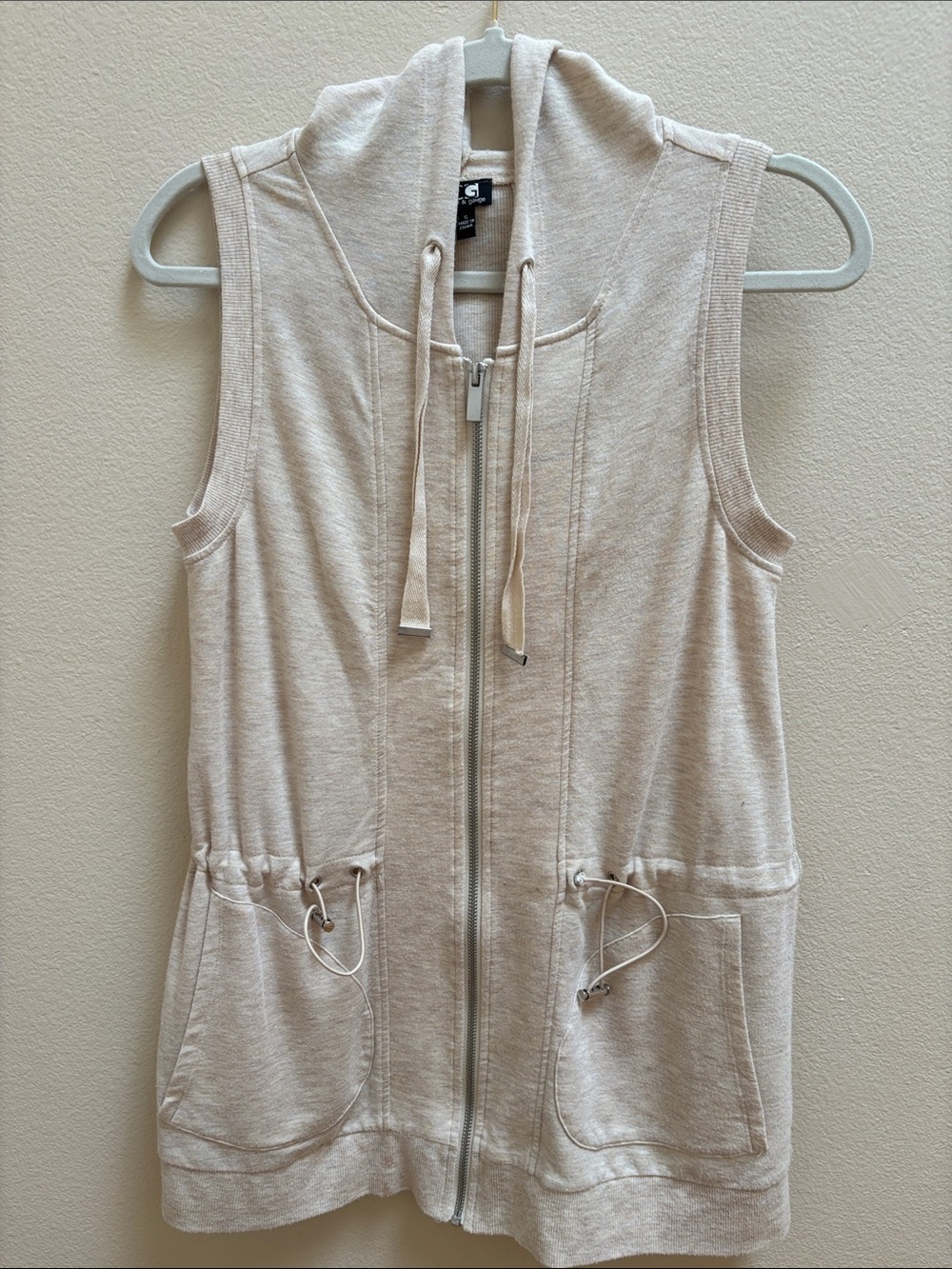 Cable & Gauge Sleeveless Zip Hoodie Athletic Vest - Cream color Size S
